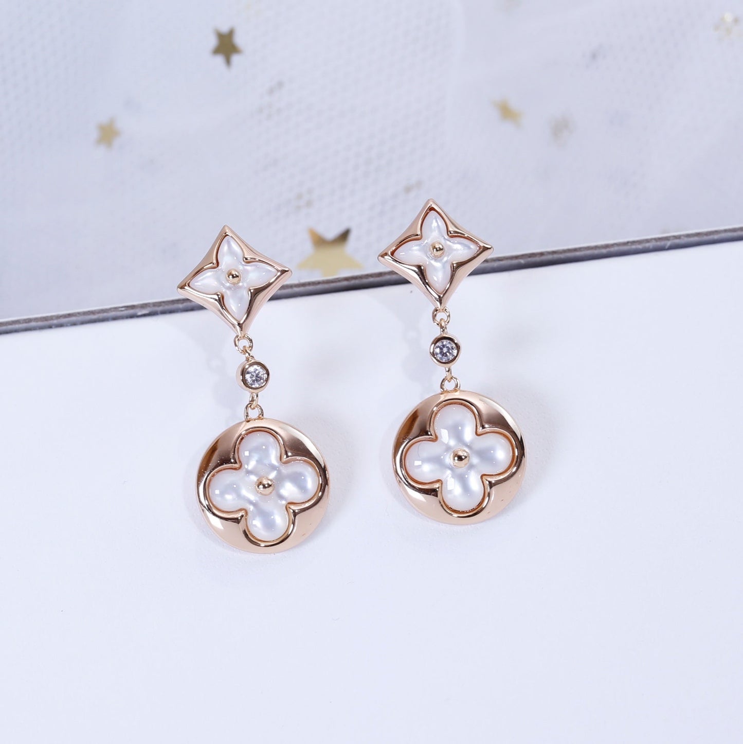 [Triumph Jewelry]STAR AND SUN PINK GOLD MOP DROP EARRINGS