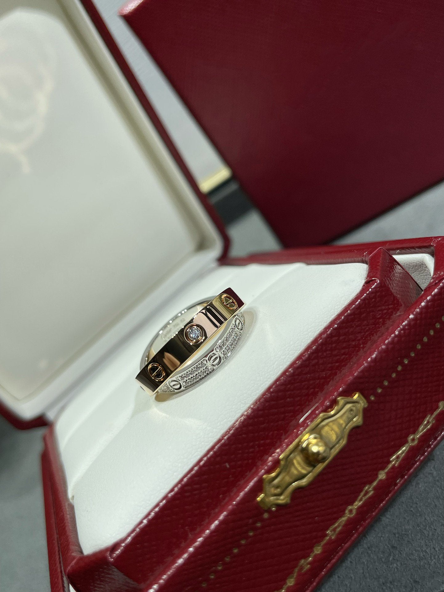 [Triumph Jewelry]LOVE PINK GOLD SILVER DIAMOND DOUBLE RING