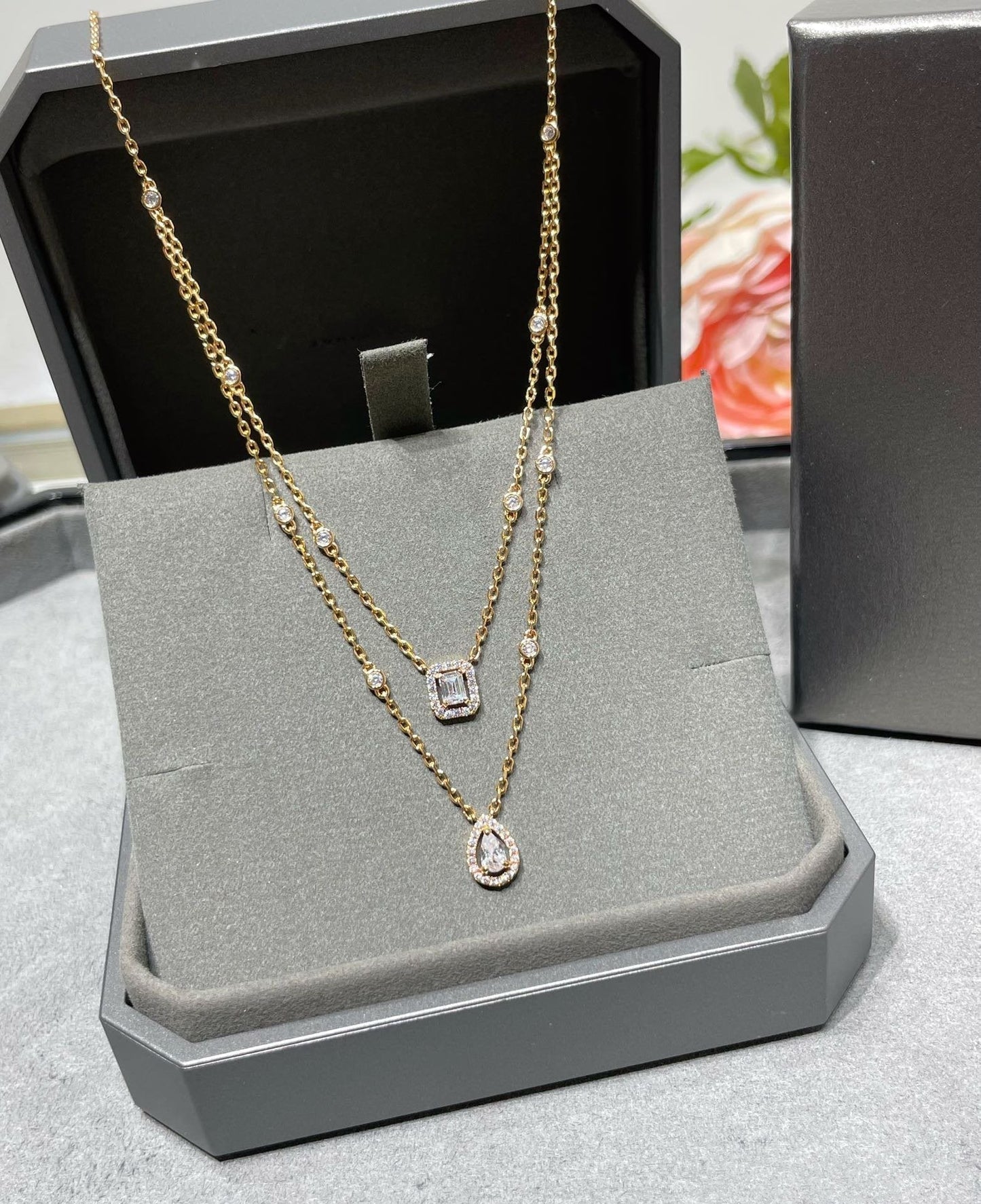 [Triumph Jewelry]MY TWIN 2 ROW DIAMOND NECKLACE