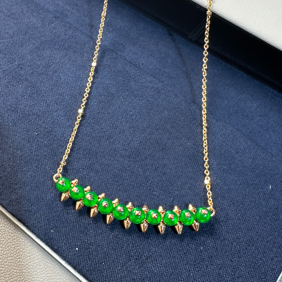 [Triumph Jewelry]New Arrival: Green Bead Rivet Necklace