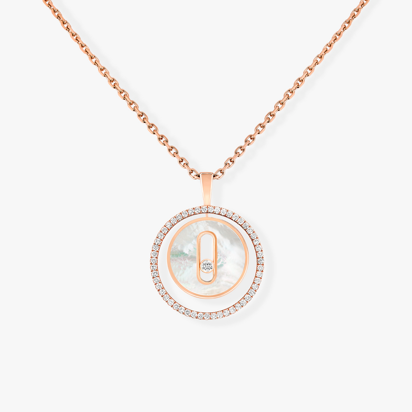 [Triumph Jewelry]LUCKY MOVE 1 DIAMOND WHITE MOTHER OF PEARL PINK GOLD DIAMOND NECKLACE