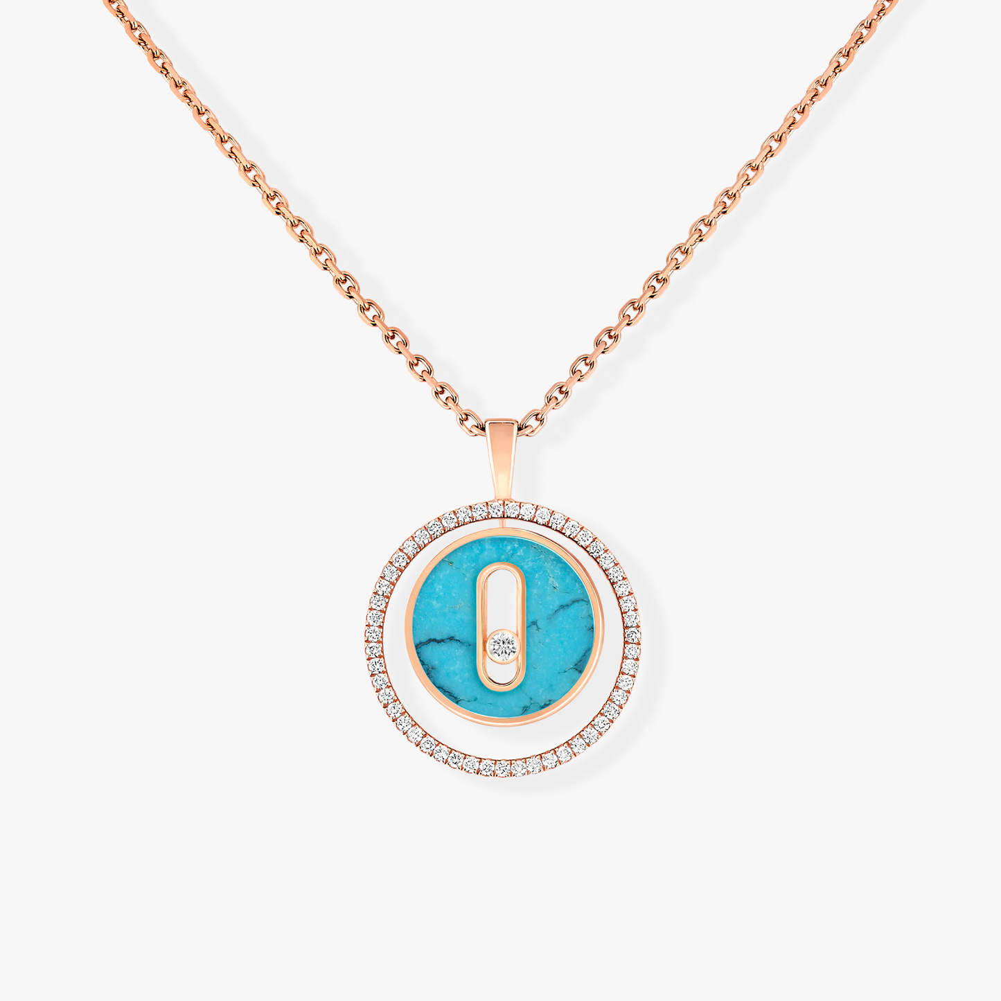 [Triumph Jewelry]LUCKY MOVE 1 DIAMOND TURQUOISE PINK GOLD DIAMOND NECKLACE