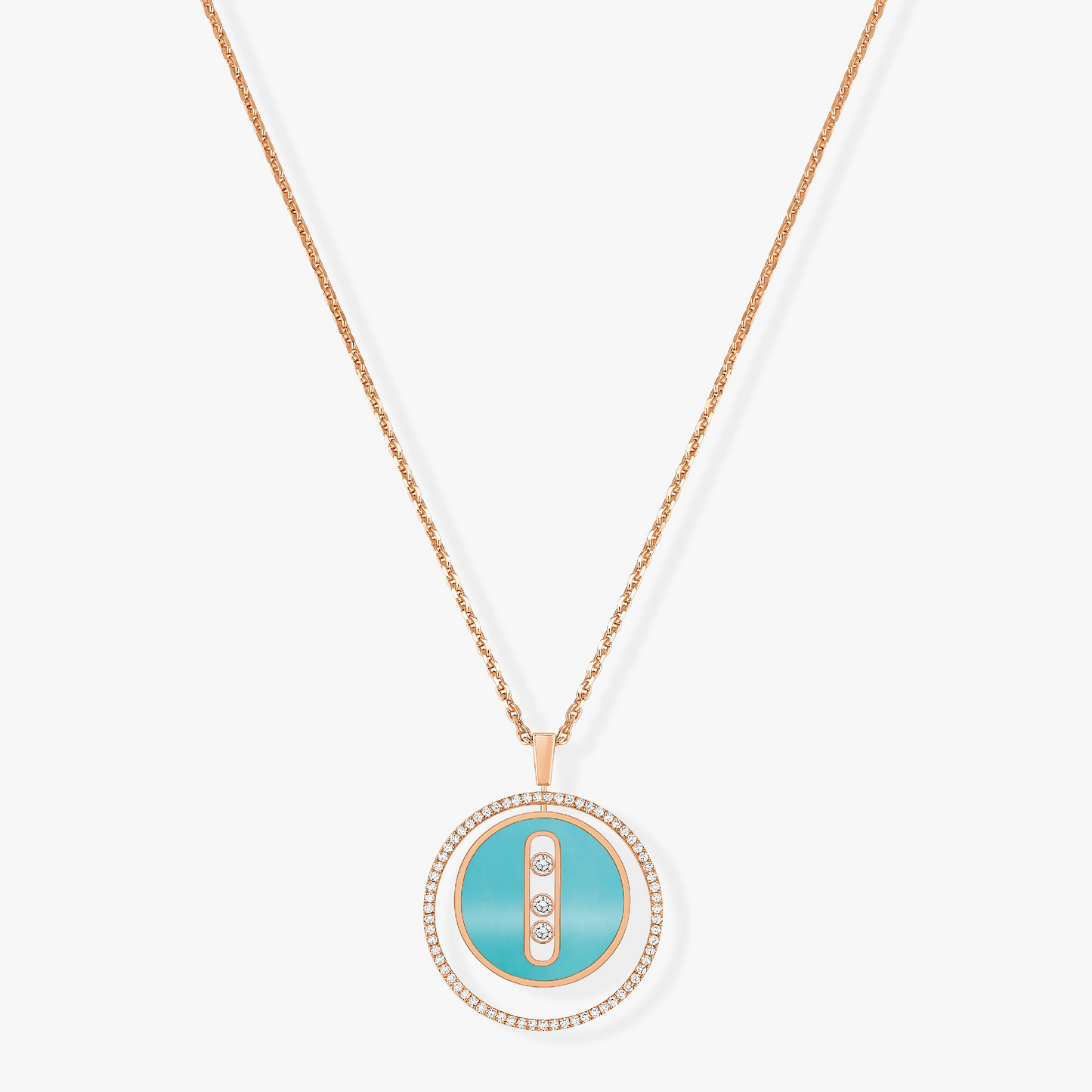 [Triumph Jewelry]LUCKY MOVE 3 DIAMONDS TURQUOISE PINK GOLD DIAMOND NECKLACE