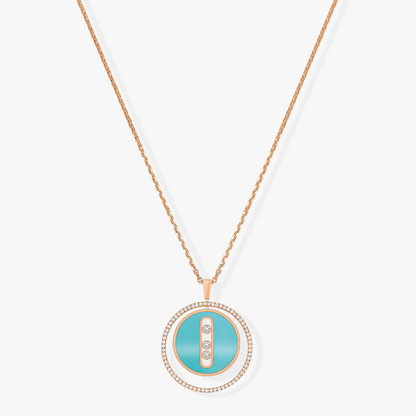 [Triumph Jewelry]LUCKY MOVE 3 DIAMONDS TURQUOISE PINK GOLD DIAMOND NECKLACE