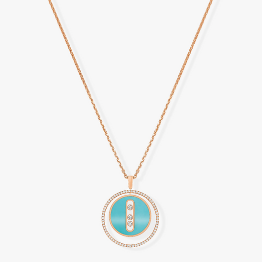 [Triumph Jewelry]LUCKY MOVE 3 DIAMONDS TURQUOISE PINK GOLD DIAMOND NECKLACE