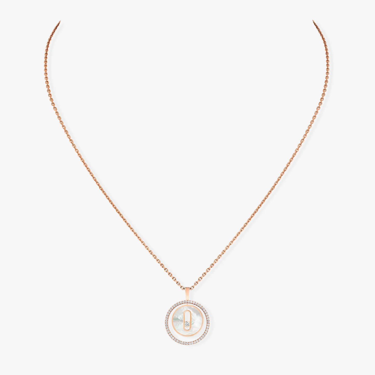 [Triumph Jewelry]LUCKY MOVE 1 DIAMOND WHITE MOTHER OF PEARL PINK GOLD DIAMOND NECKLACE