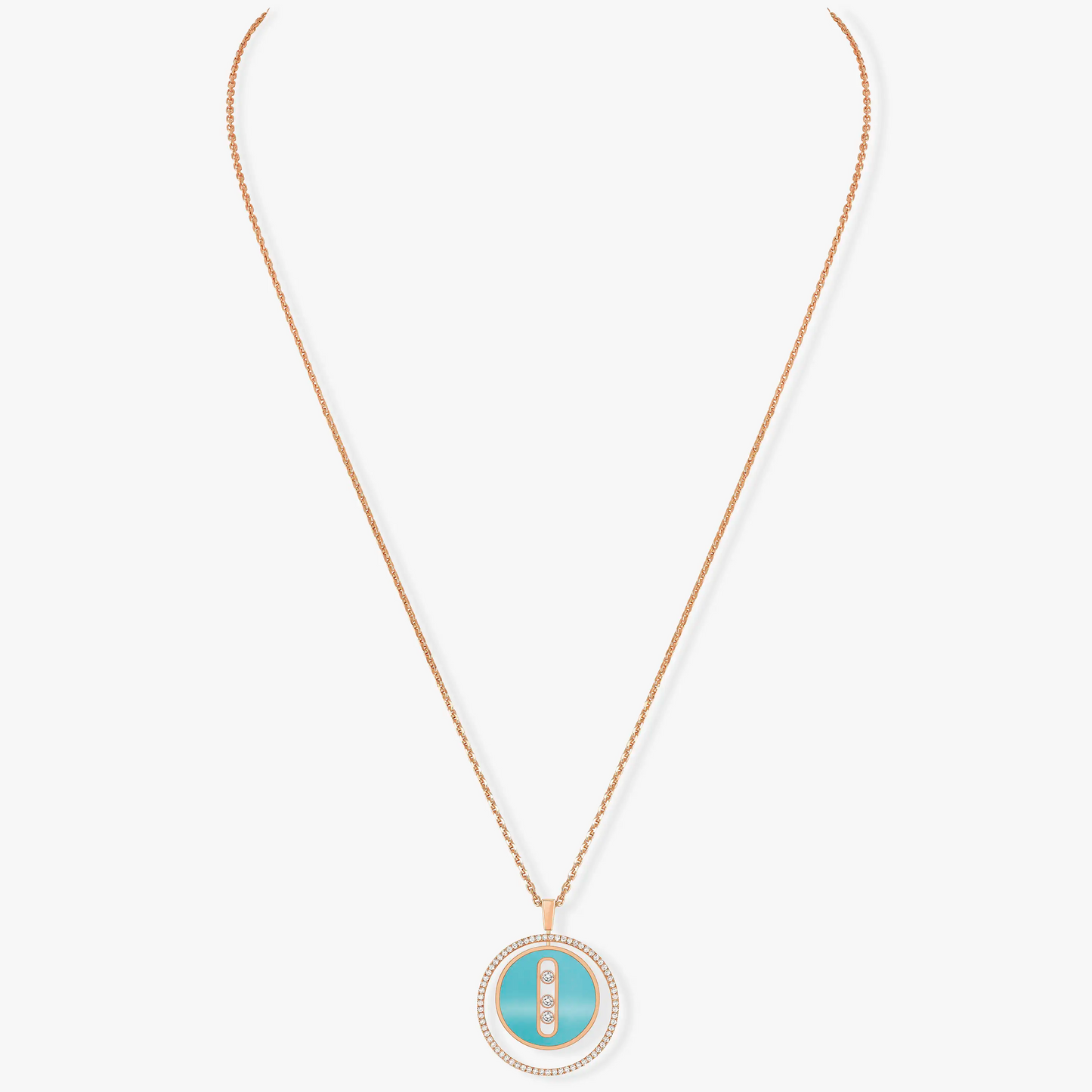 [Triumph Jewelry]LUCKY MOVE 3 DIAMONDS TURQUOISE PINK GOLD DIAMOND NECKLACE