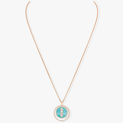 [Triumph Jewelry]LUCKY MOVE 3 DIAMONDS TURQUOISE PINK GOLD DIAMOND NECKLACE
