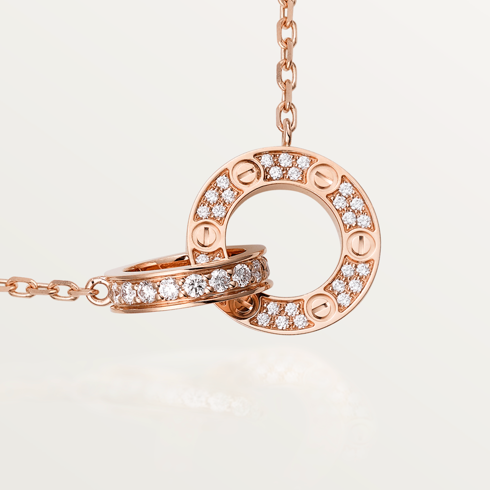 [Triumph Jewelry]LOVE 7.6MM NECKLACE ROSE GOLD AND SILVER  FULL DIAMOND