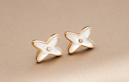 [Triumph Jewelry]JEUX DE WHITE MOP ROSE GOLD DIAMOND EARRINGS