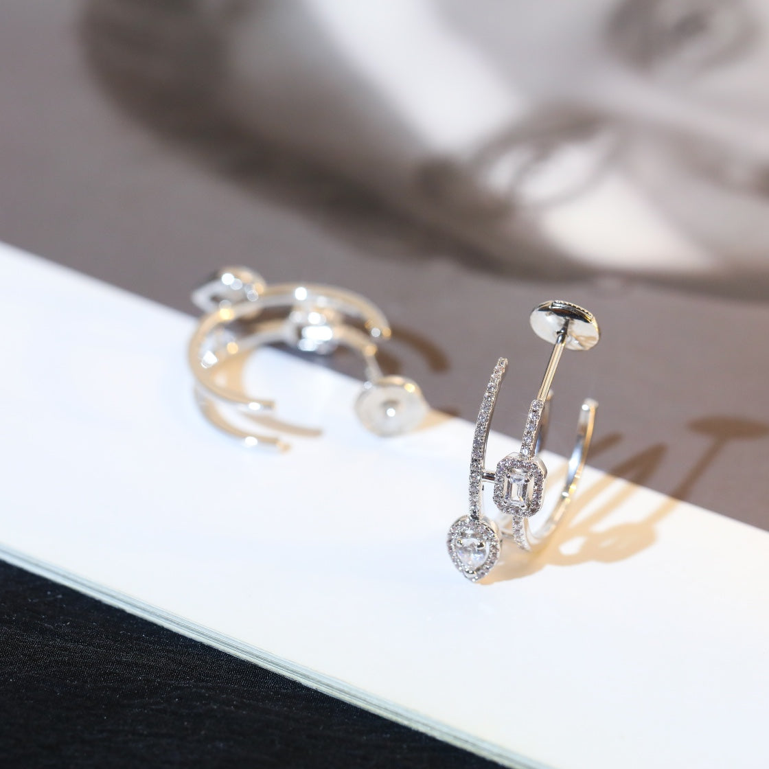 [Triumph Jewelry]CREOLES MY TWIN 2 RANGS SILVER DIAMOND EARRINGS