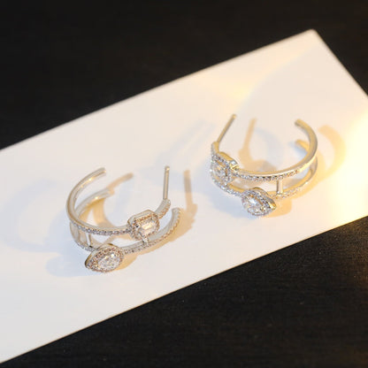[Triumph Jewelry]CREOLES MY TWIN 2 RANGS SILVER DIAMOND EARRINGS
