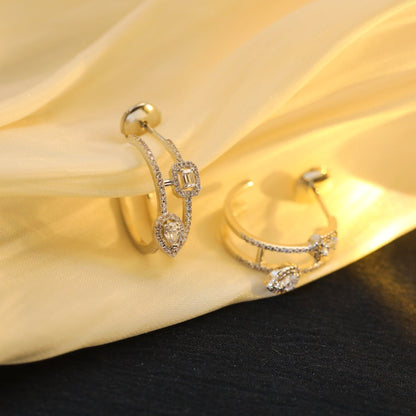 [Triumph Jewelry]CREOLES MY TWIN 2 RANGS SILVER DIAMOND EARRINGS