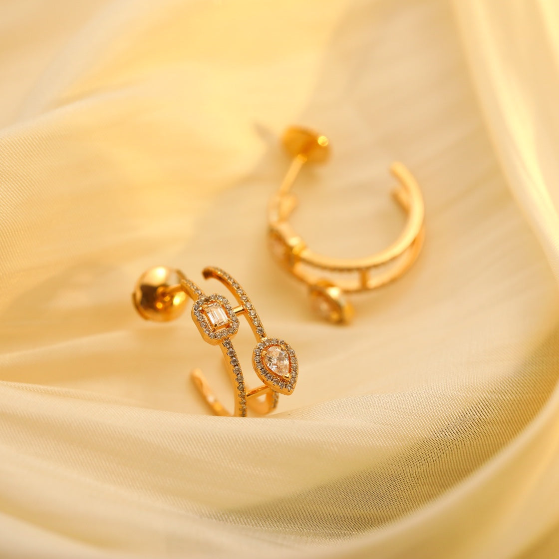 [Triumph Jewelry]CREOLES MY TWIN 2 RANGS SILVER DIAMOND EARRINGS