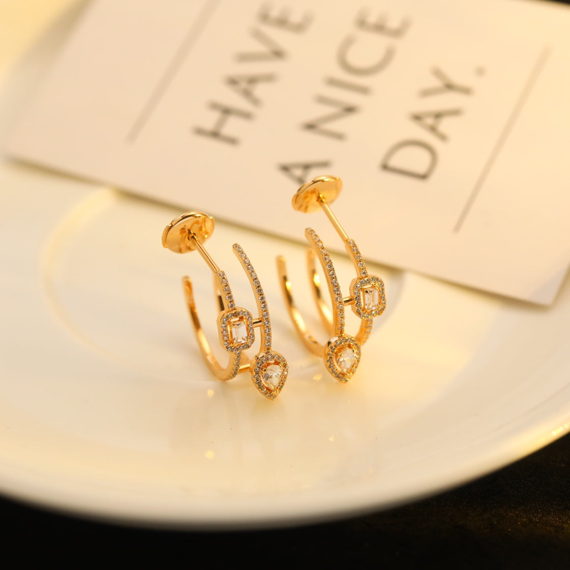 [Triumph Jewelry]CREOLES MY TWIN 2 RANGS SILVER DIAMOND EARRINGS