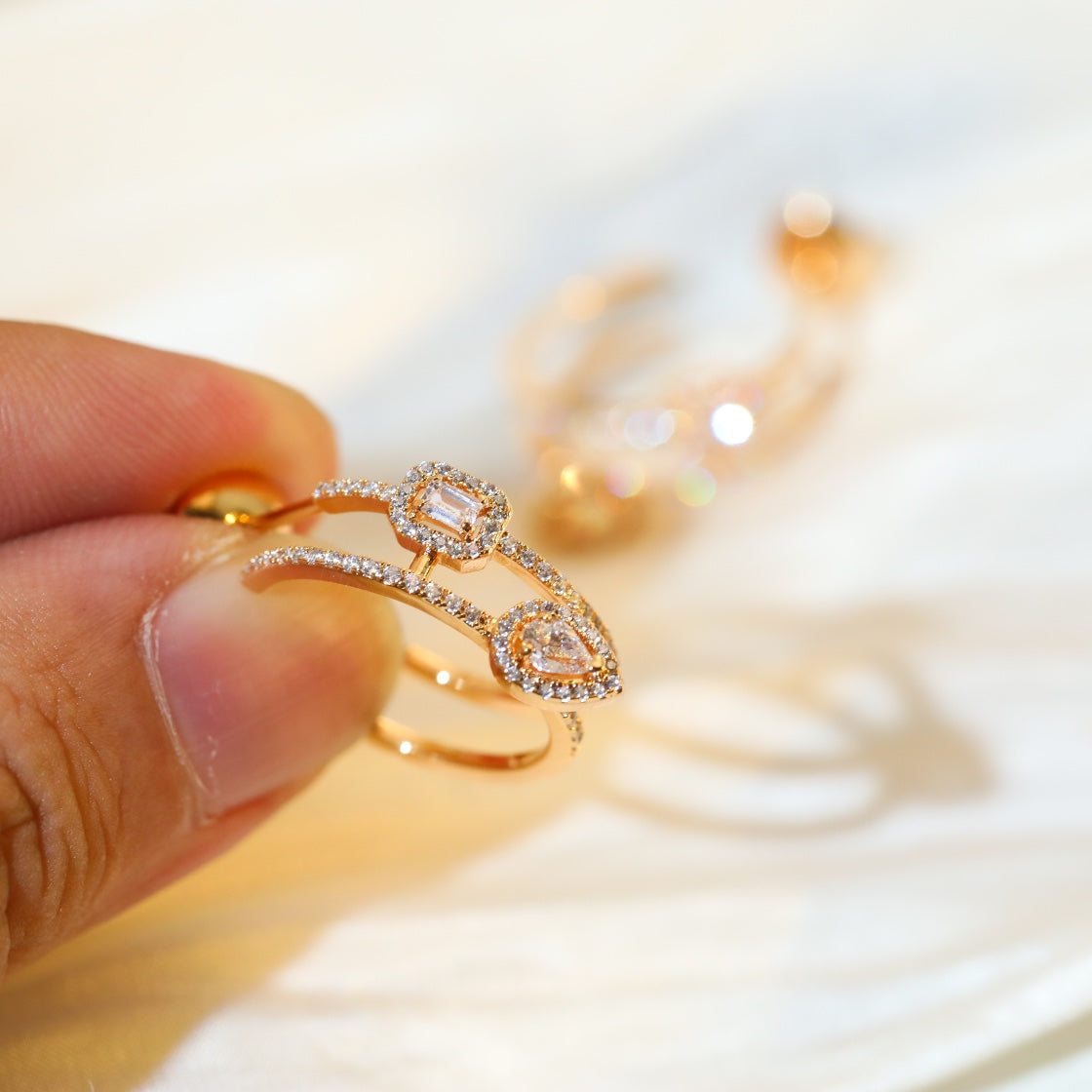 [Triumph Jewelry]CREOLES MY TWIN 2 RANGS SILVER DIAMOND EARRINGS