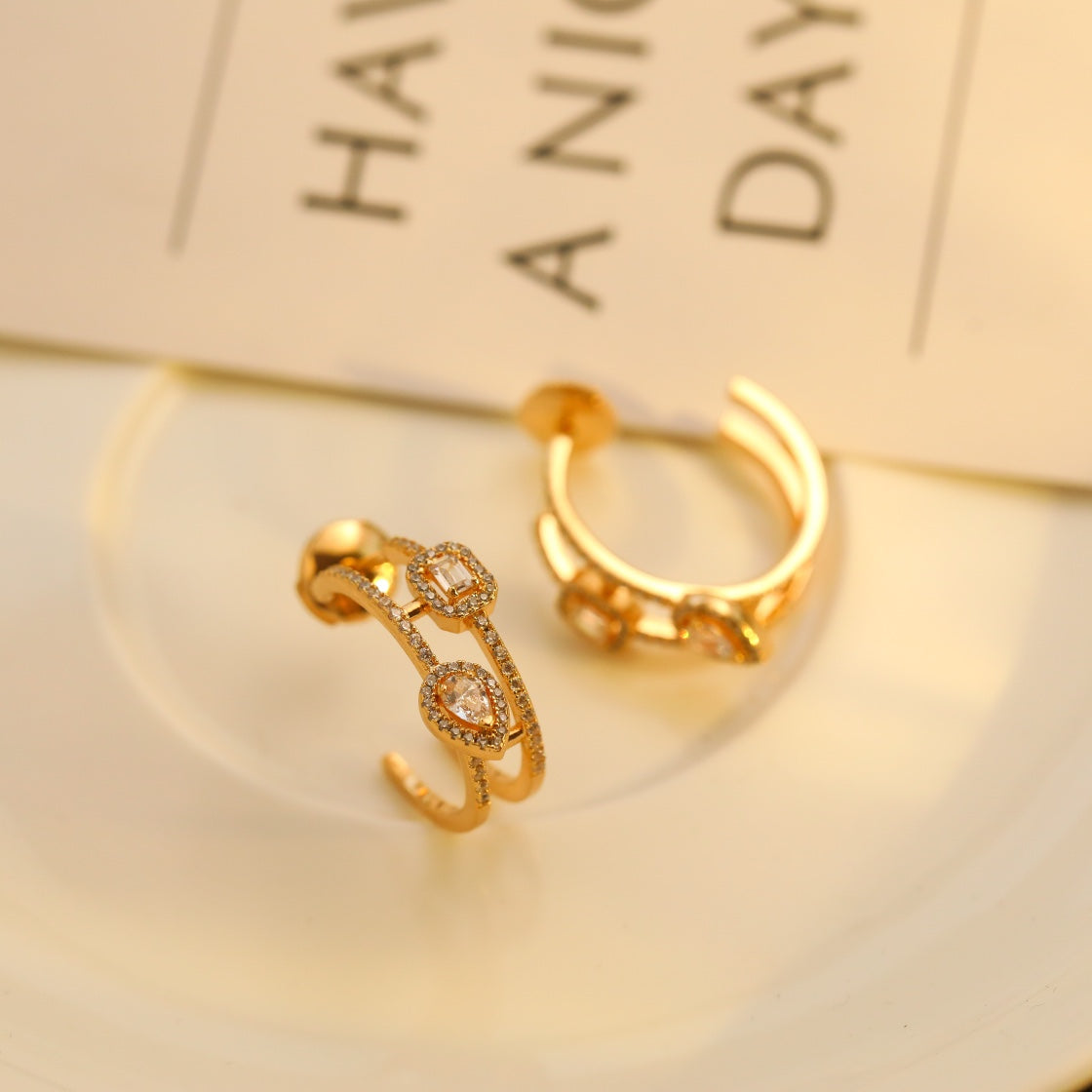 [Triumph Jewelry]CREOLES MY TWIN 2 RANGS SILVER DIAMOND EARRINGS