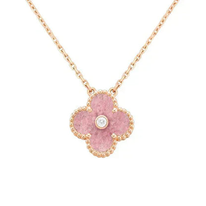 [Triumph Jewelry]CLOVER 15MM DIAMOND RHODONITE NECKLACE