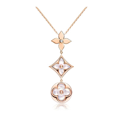 [Triumph Jewelry]COLOR BLOSSOM LARIAT NECKLACE PINK GOLD WHITE MOTHER PEARL AND DIAMOND