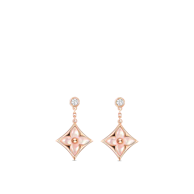 [Triumph Jewelry]DOUBLE STAR PINK GOLD MOP DROP EARRINGS