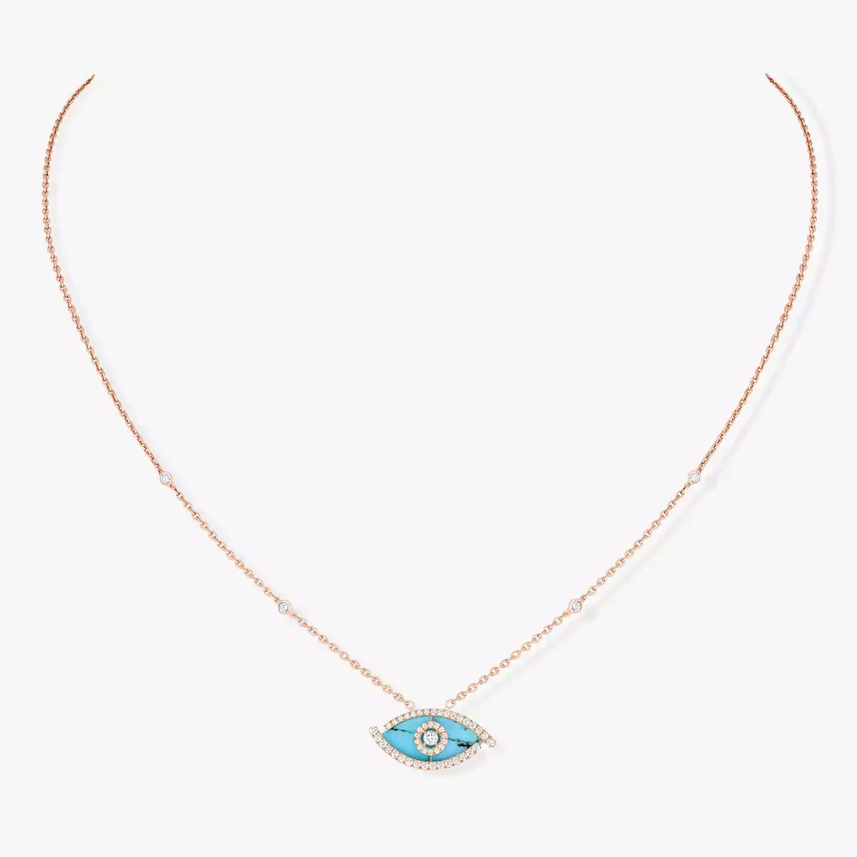 [Triumph Jewelry]Lucky Eye Diamond Necklace in Rose Gold and Turquoise