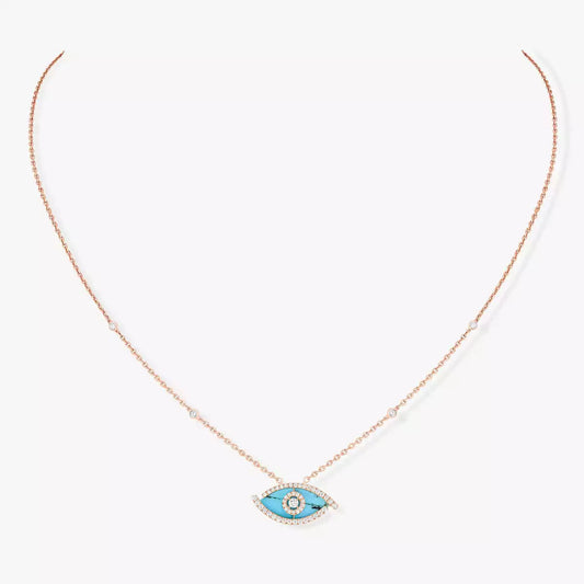 [Triumph Jewelry]Lucky Eye Diamond Necklace in Rose Gold and Turquoise