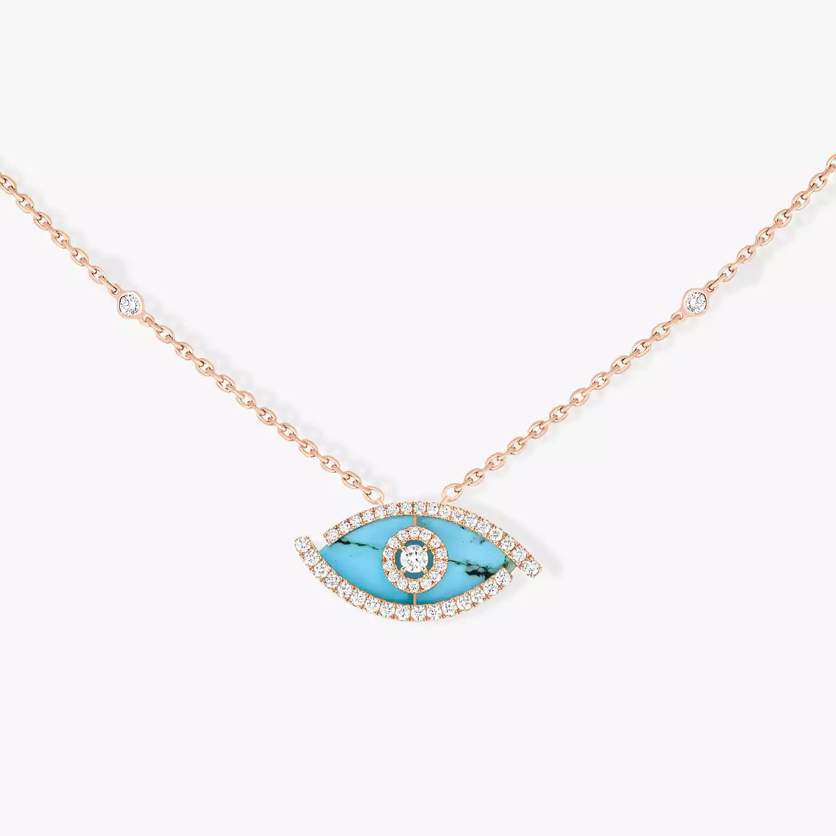 [Triumph Jewelry]Lucky Eye Diamond Necklace in Rose Gold and Turquoise