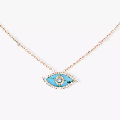 [Triumph Jewelry]Lucky Eye Diamond Necklace in Rose Gold and Turquoise