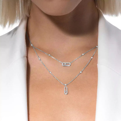 [Triumph Jewelry]2 Rows Rose Gold Diamond Pave_ Necklace Move Uno