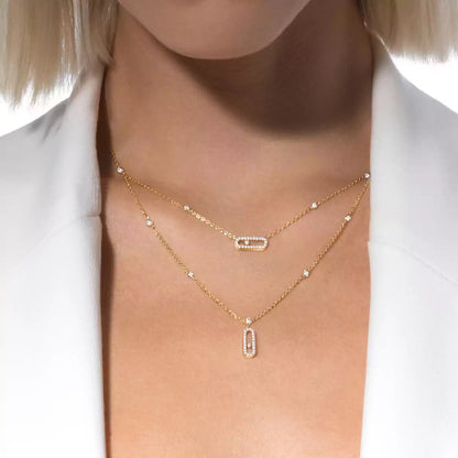 [Triumph Jewelry]2 Rows Rose Gold Diamond Pave_ Necklace Move Uno