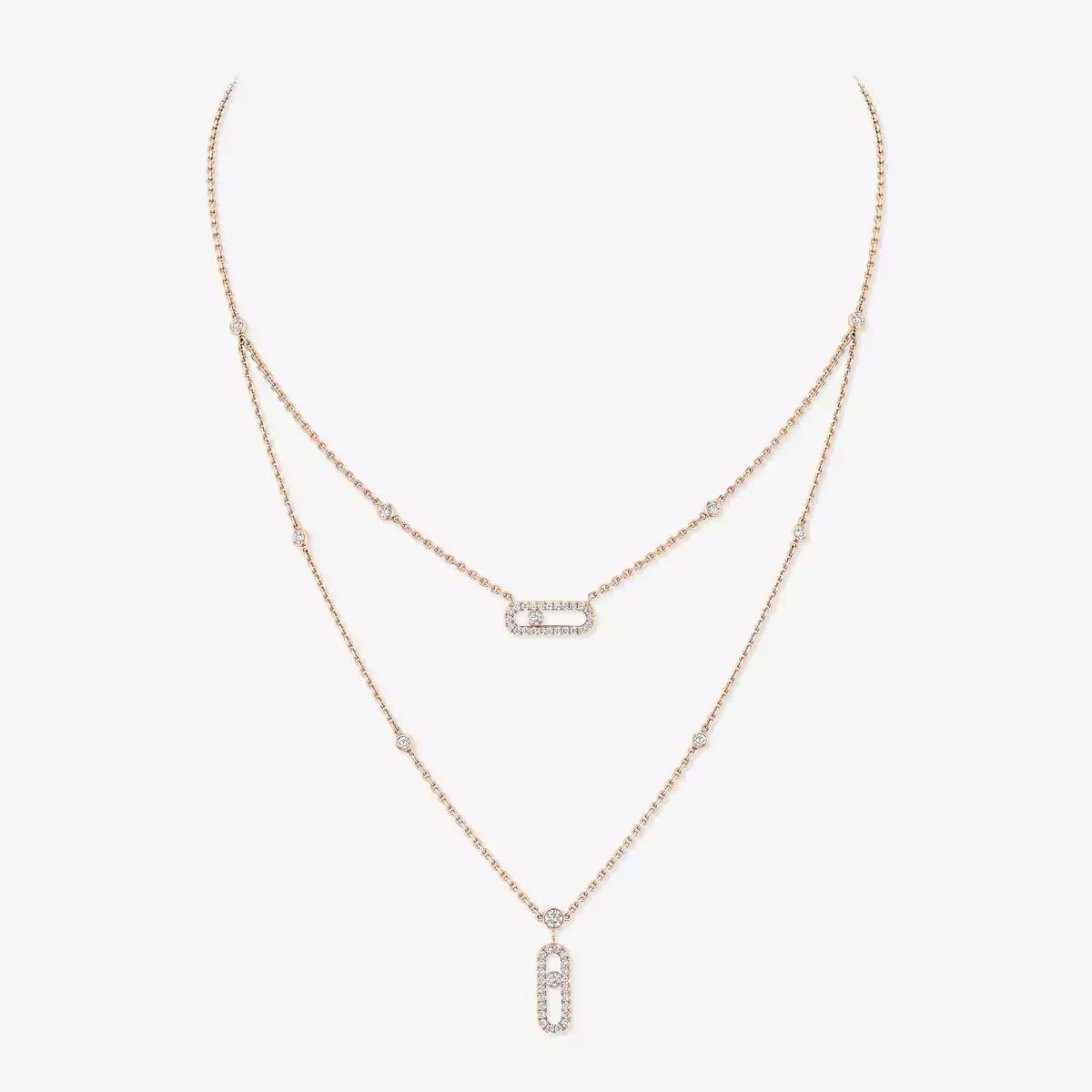 [Triumph Jewelry]2 Rows Rose Gold Diamond Pave_ Necklace Move Uno