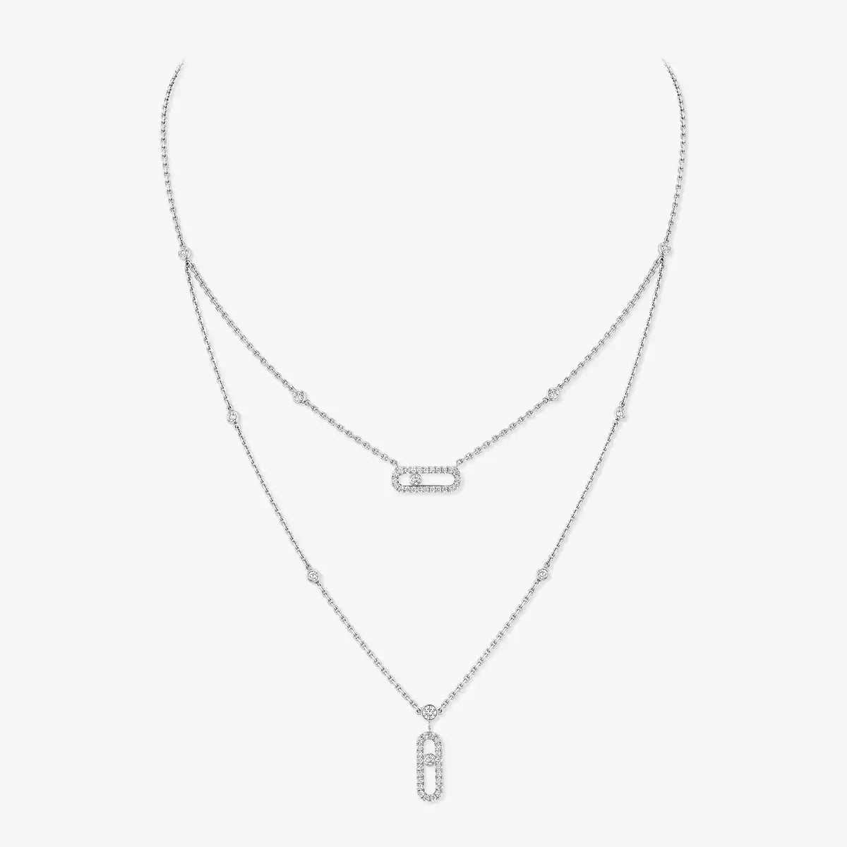 [Triumph Jewelry]2 Rows Rose Gold Diamond Pave_ Necklace Move Uno
