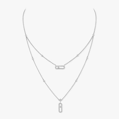 [Triumph Jewelry]2 Rows Rose Gold Diamond Pave_ Necklace Move Uno