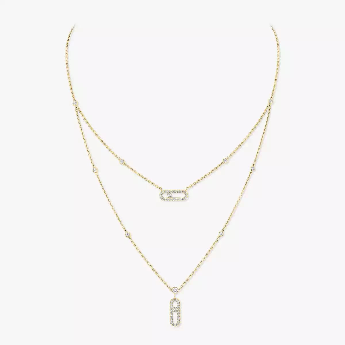 [Triumph Jewelry]2 Rows Rose Gold Diamond Pave_ Necklace Move Uno
