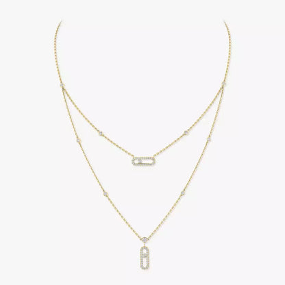 [Triumph Jewelry]2 Rows Rose Gold Diamond Pave_ Necklace Move Uno