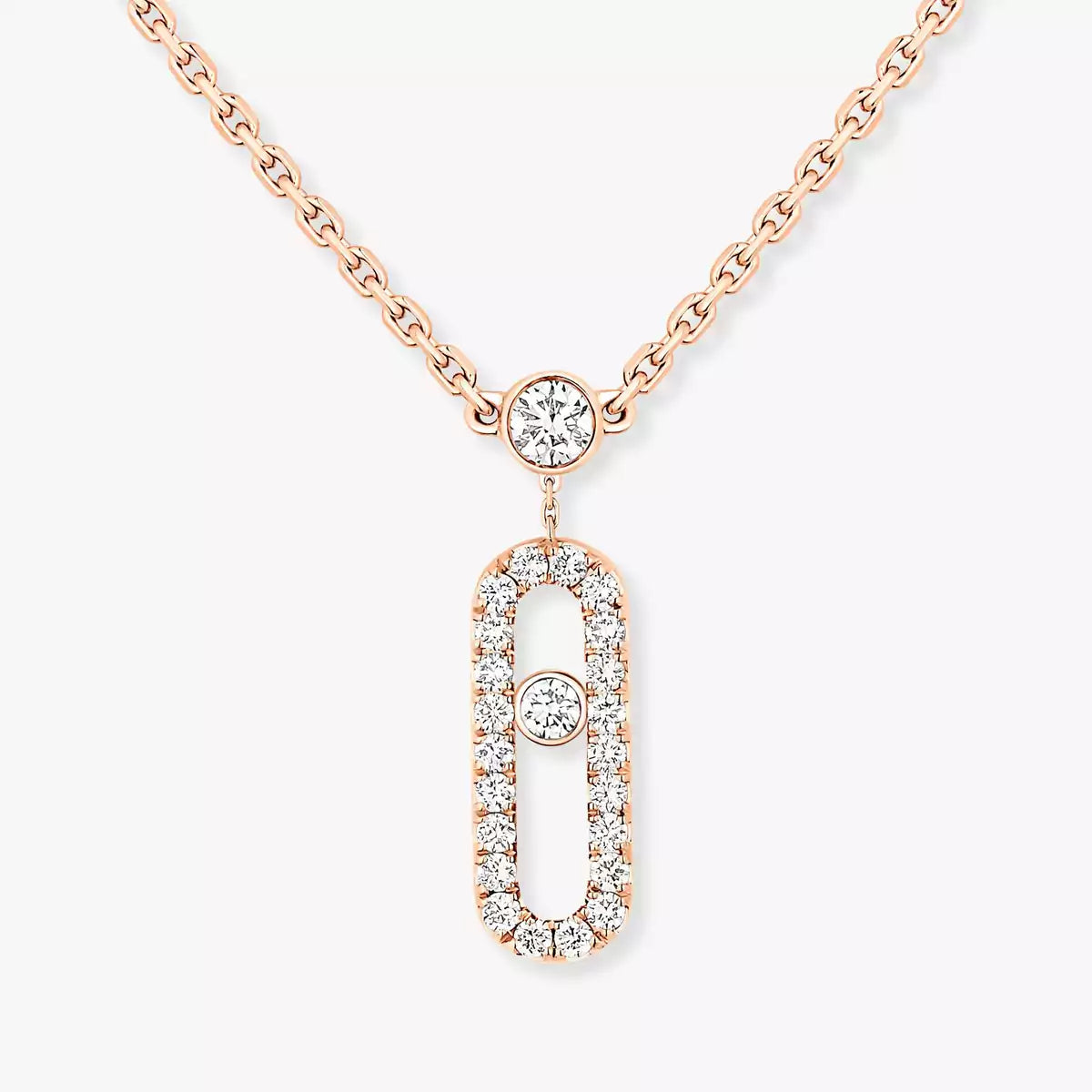 [Triumph Jewelry]2 Rows Rose Gold Diamond Pave_ Necklace Move Uno