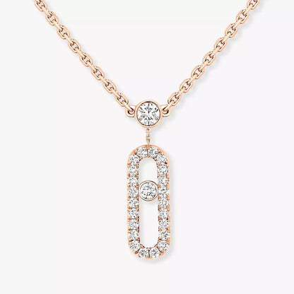 [Triumph Jewelry]2 Rows Rose Gold Diamond Pave_ Necklace Move Uno