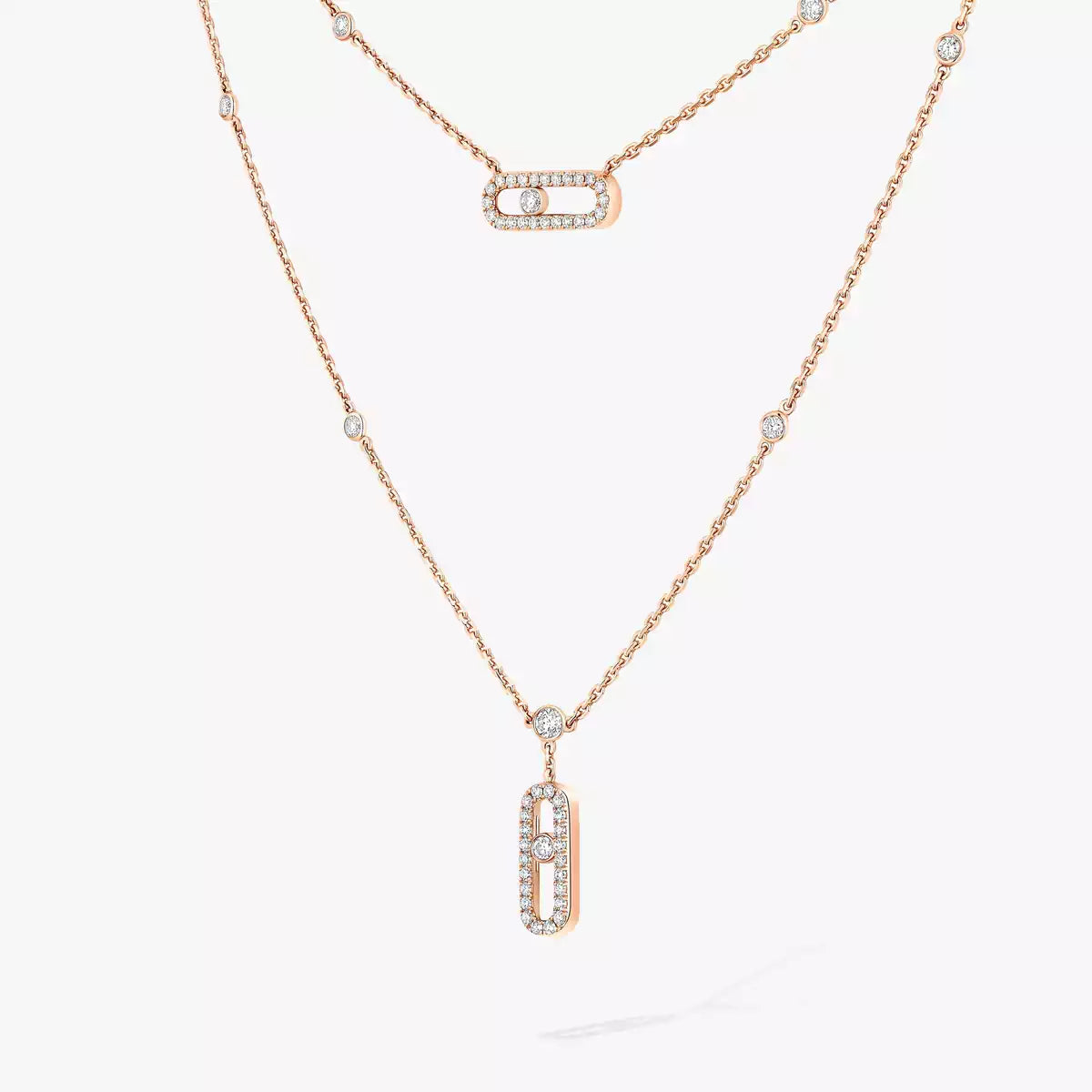 [Triumph Jewelry]2 Rows Rose Gold Diamond Pave_ Necklace Move Uno