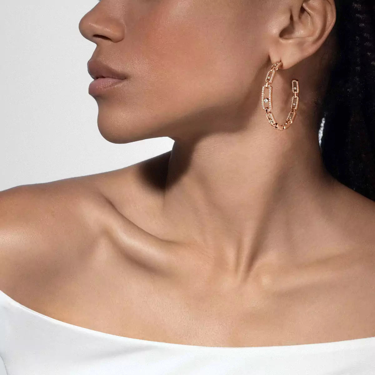 [[Triumph Jewelry]Move Link Diamond Hoop Earrings