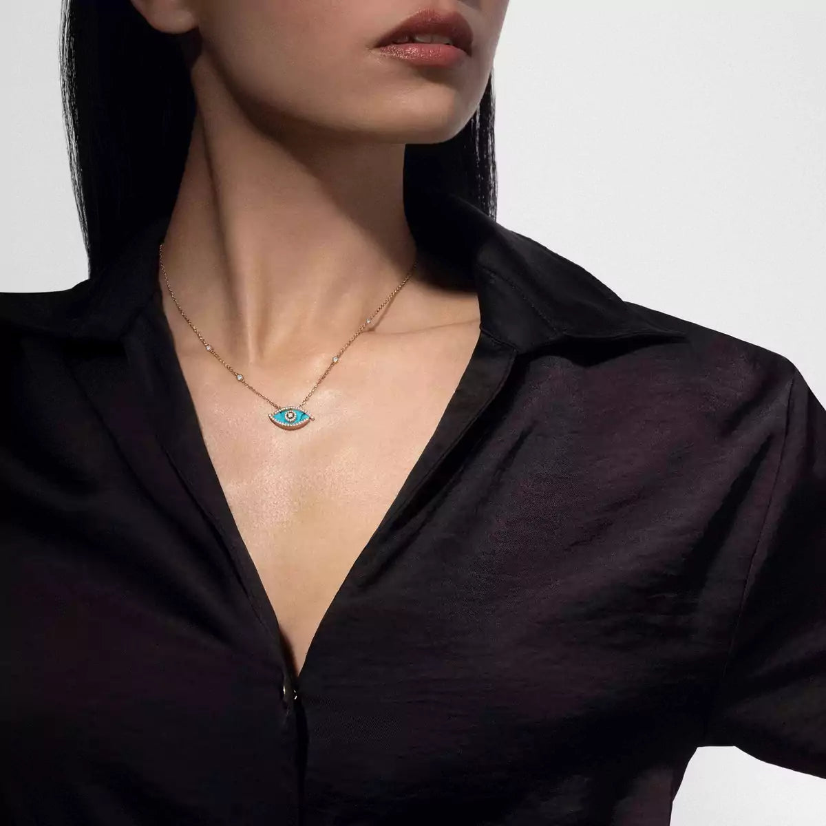 [Triumph Jewelry]Lucky Eye Diamond Necklace in Rose Gold and Turquoise
