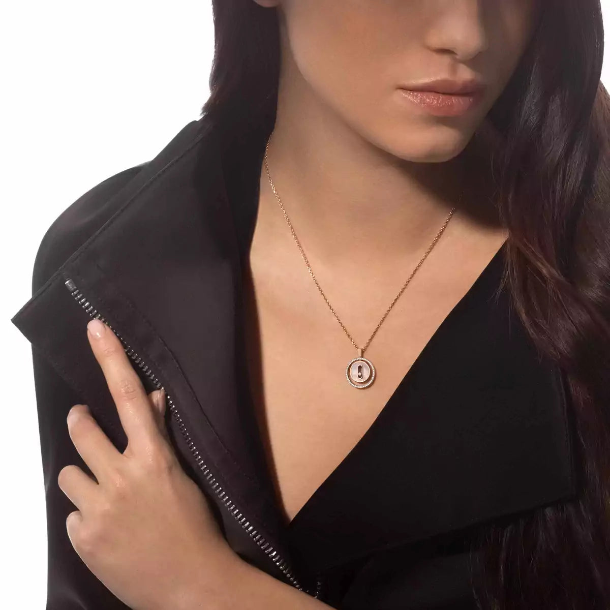 [Triumph Jewelry]Lucky Move Diamond Necklace in Rose Gold and White Mother-of-Pearl