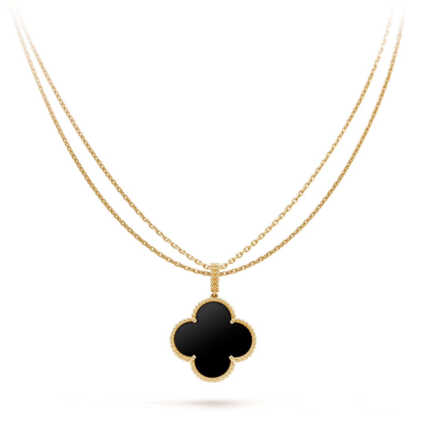 [Triumph Jewelry]CLOVER 25MM GOLD ONYX BIG CLOVER NECKLACE